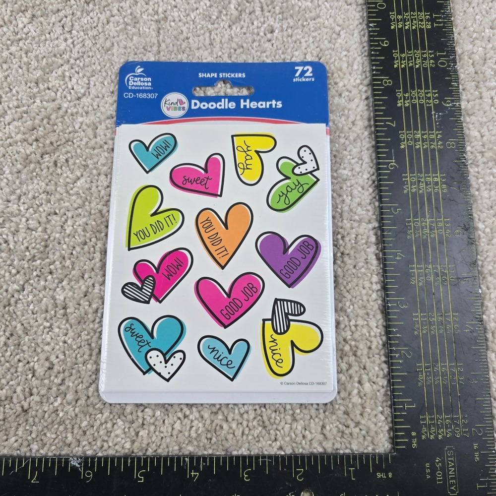 Carson Dellosa Shape Stickers Multicolor Kind Vibes Doodle Hearts CD-168307 72ct